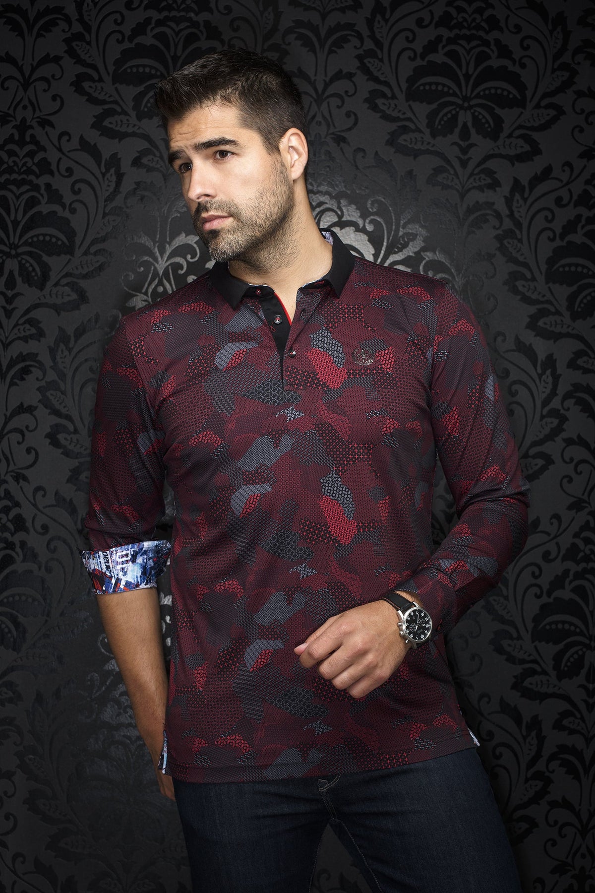 Polo manches longues pour homme par Au Noir | FRONTENAC Noir Rouge | Machemise.ca, inventaire complet de la marque Au Noir