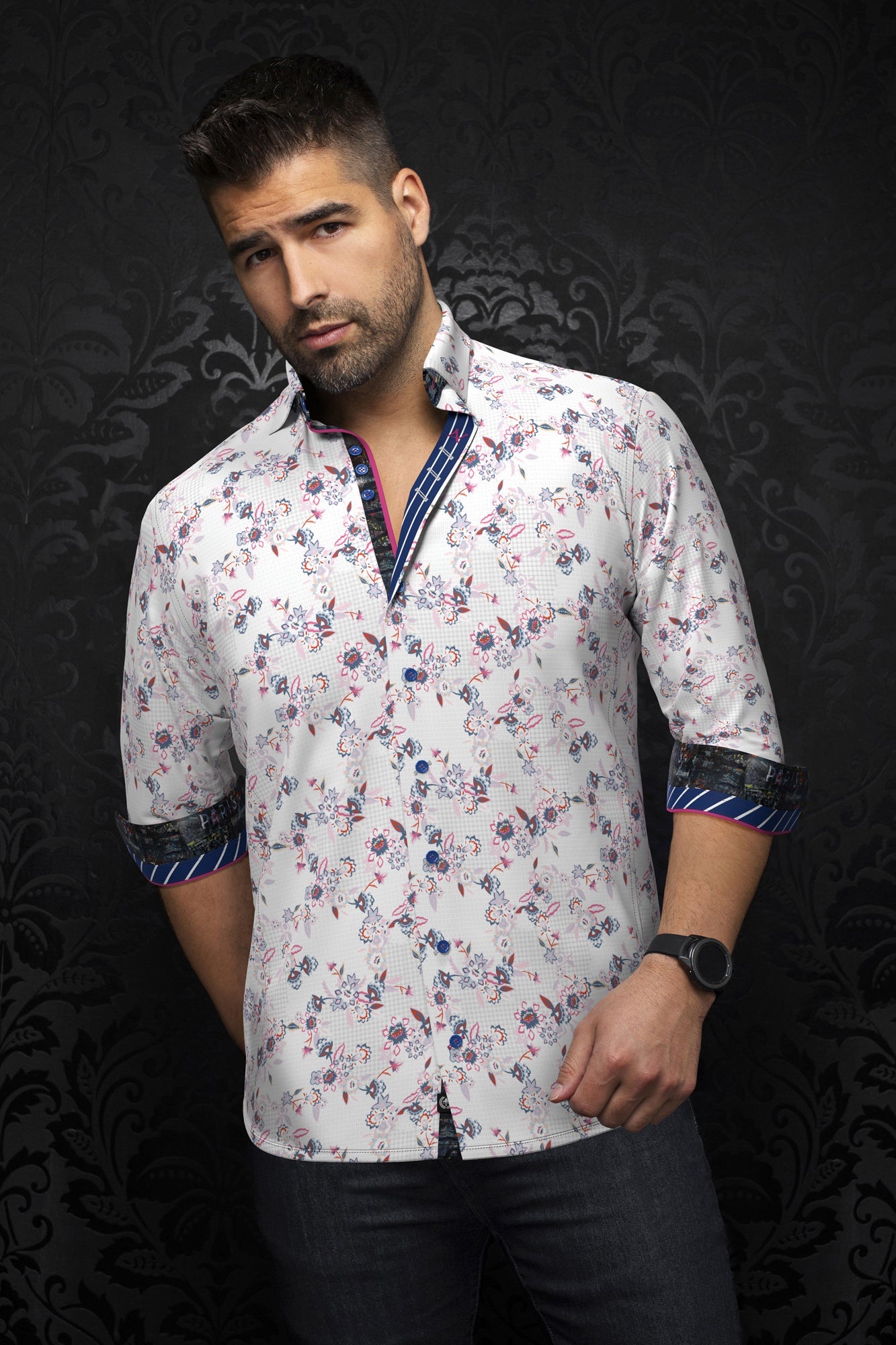 Chemise manches longues pour homme par Au Noir | LINERO Blanc Rose | Machemise.ca, inventaire complet de la marque Au Noir