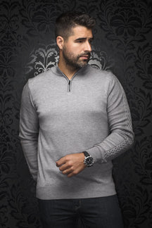 Chandail manches longues zip 1/4 en laine mérino pour homme par Au Noir | MESTA_QZ Gris Moyen | Machemise.ca, inventaire complet de la marque Au Noir